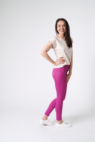 Pantaloni casual tip jeans, slim-fit, fuchsia, SF122006