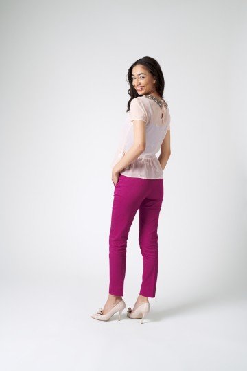 Pantaloni office-casual, cu pense, fuchsia, SF122002