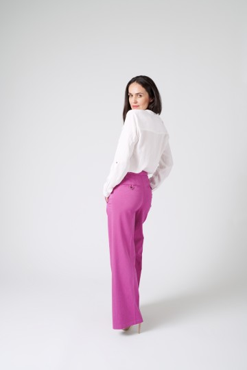 Pantaloni la dungă, evazați, fuchsia, SF122004